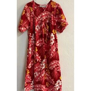 Phases VintageRed Tropical Floral V-Neck Short Sleeve Shift Dress Women’s S